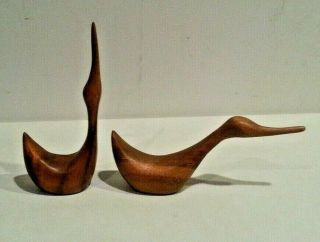Vintage Pair Mcm Mid Century Modern Wooden Teak Wood Duck Goose Geese Figurines