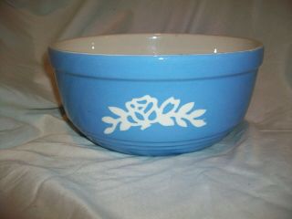 Vintage Harker Pottery Cameoware Blue White Rose Flower Mixing Nesting Bowl
