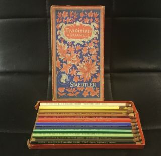 Old Vintage Art Deco Antique Staedtler " Tradition Aquarell " Painting Pencils Box