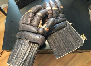 Vintage Leather Hockey Gloves Reeded Antique 1940 - 1950 