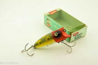 Vintage Antique Heddon Baby Lucky 13 Spook Red Head Frog Scale Research Box Fc8