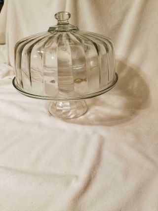 Vintage Glass Cake Plate With Dome Cover