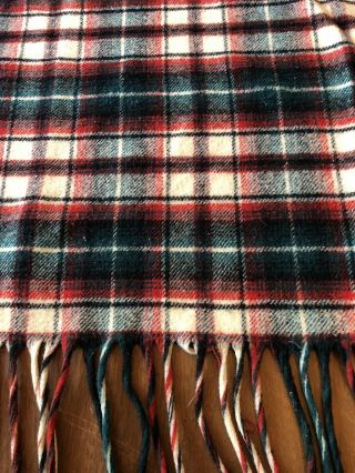 Vintage Pendleton Plaid Wool Throw Blanket W/Fringe 70x52 Red Green Cream Black 3