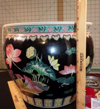 Vintage Chinese Porcelain Koi Fish Bowl Planter Bird Floral Decoration Signed 1 2