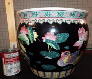 Vintage Chinese Porcelain Koi Fish Bowl Planter Bird Floral Decoration Signed 1 3