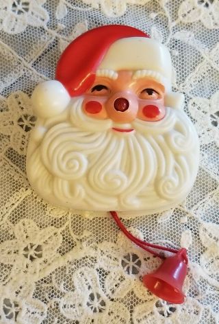 Vintage Christmas Hard Plastic Santa Pin Pull String Light Up Nose