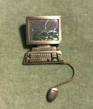Vintage Computer And Mouse Brooch Pin By Jj Pewter Hologram