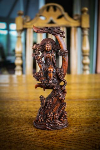 Antique Hand Carved Wood - Buddhist Arhat Statue - Vintage Alter Piece