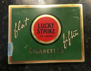 Vintage Tin " Lucky Strike " Flat Fifties Cigarettes July 1929 Rare Nos