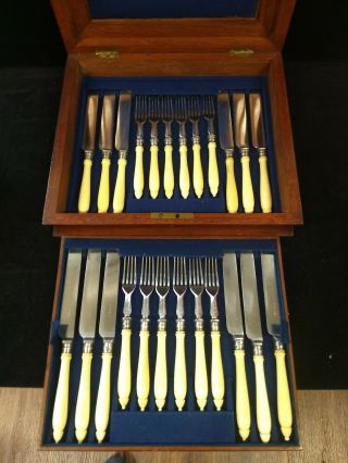 Vintage Antique Silver Ware Flatware Forks Knives Box Civil War Era ? Rare