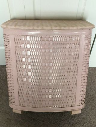 Vintage Wicker Laundry Clothes Hamper Mid - Century Pretty In Pink