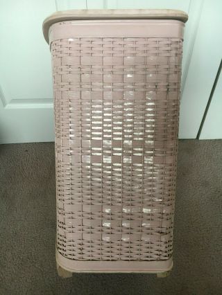 Vintage wicker laundry clothes hamper mid - century pretty in pink 2