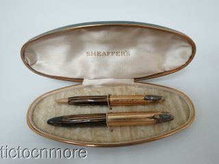 Vintage Sheaffer Lifetime Tuckaway Brown Striated Fountain Pen & Pencil Set