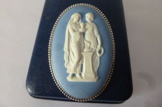 Vintage Wedgwood Large J W Silver Hallmarked Blue Jasper Ware Large Brooch Pin