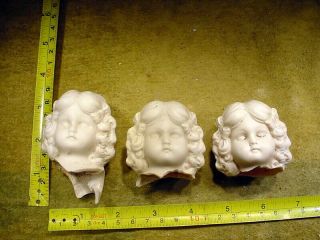 3x Vintage Excavated Rose Bisque Doll Head Age1890 Mixed Media Altered Art 12877
