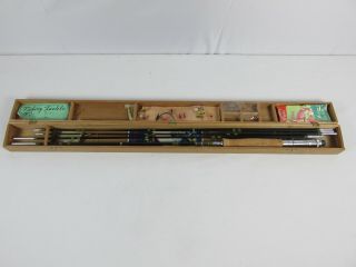 Vintage Mayflower Bamboo Fishing Rod Pole In Wooden Box 5 Piece Combo Set Rare