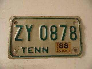 Estate Find Vintage 1988 Tennessee Motorcycle License Plate Tag