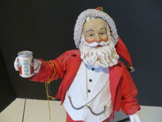 Vintage Christmas Standing Clothtique Santa W/ Pepsi Can And Tin Santa Sign