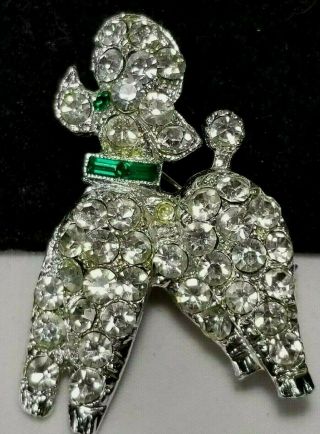 Vintage Estate Silver Rhinestone French Poodle Puppy Dog Brooch Pin