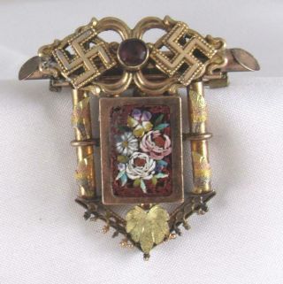 Antique Victorian Micro Mosaic Pin Gold Filled W/ Garnet