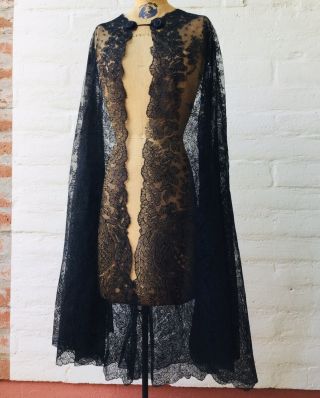 Antique Black Lace Cape Victorian Gothic Opera Sheer Vintage Old Mourning