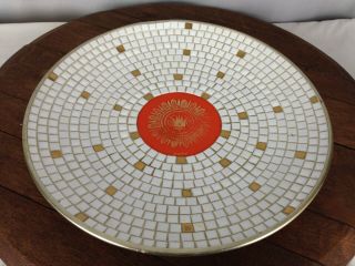 Vintage George Briard Plate Mosaic Tile Metal Bowl Orange White Tiles Wh - 1
