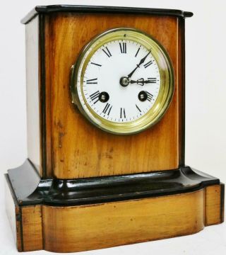 Small Antique French 19thc 8 Day Bell Striking Walnut & Ebonised Mantel Clock