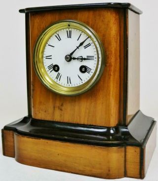 Small Antique French 19thC 8 Day Bell Striking Walnut & Ebonised Mantel Clock 2