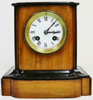 Small Antique French 19thC 8 Day Bell Striking Walnut & Ebonised Mantel Clock 3