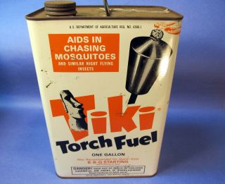 Vintage Tiki Torch Fuel Can Barbeque Gas Treasure Island