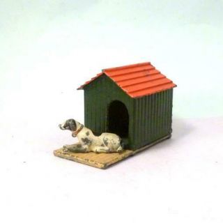 Vintage Lead Farm Garden Britains Kennel With Rare Pre War Baseboard,  Lying Dog