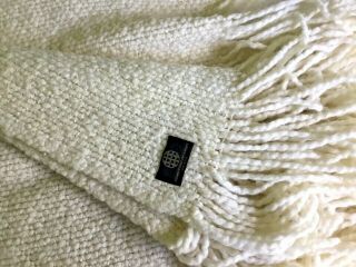 Vintage Kennebunk Weavers Maine Ivory Mohair Throw Blanket Soft With Fringe Euc