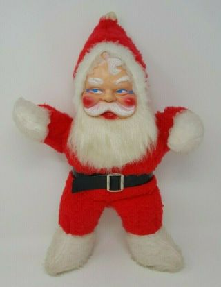 Vintage Stuffed Santa Claus Rubber Face Doll Display Christmas Kitsch Blue Eyes