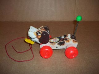 Vintage 1965 Fisher Price " Little Snoopy " Wooden Puppy Dog Pull Toy With Shoe