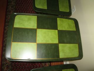3 Vintage Mid - Century Charcoal Green Gold Metal Folding Snack Tray Tables