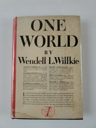 Vintage One World Hard Cover Book 1943 By Wendell L.  Willkie Simon And Schuster