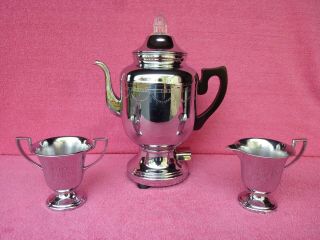 Vintage 1940s Farberware Chrome 8 - Cup Percolator Coffee Pot Maker No.  208 Set