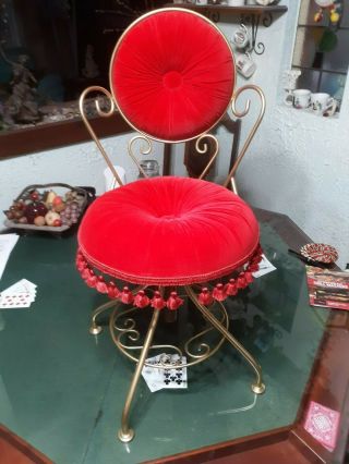Vintage Adjustable Red Velvet Vanity Stool Chair Child/adult