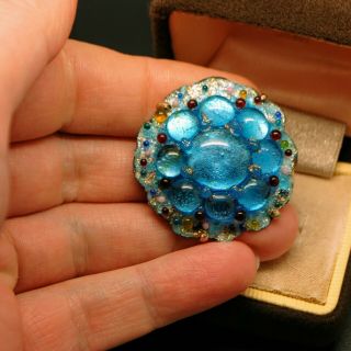 Vintage Jewellery Gorgeous 1930s Blue And Burgundy Glass Art Deco Brooch Pin