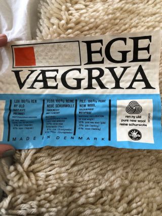 Vintage Danish Ege Vaegrya Ege Rya Mid Century 2 ' x3 ' Wool Rug Eskimo Cream Blue 2