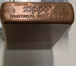Zippo Copper Lighter.  E 03.  Bradford Pa Made In Usa.