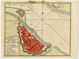 Antique Print - City - Fortress - Veracruz - Mexico - Central America - Anson - 1765