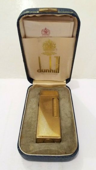 Vintage Dunhill Gold Plated Vintage Barley Rollagas Lighter With Display Box