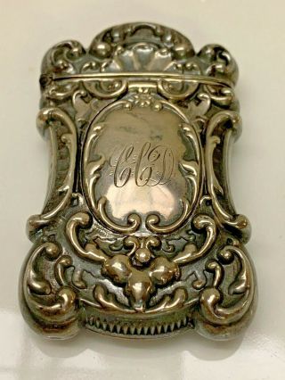 Antique Ornate Repousse Victorian Sterling Silver Gilded Vesta Match Case -