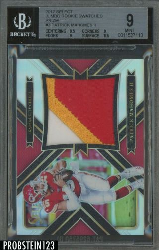2017 Select Prizm Silver Patrick Mahomes Rc Jumbo Patch 15/99 Jersey Bgs 9
