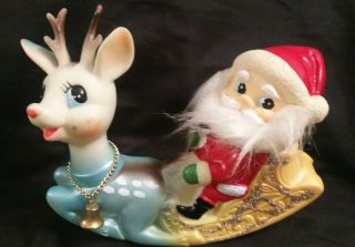 Vintage Ninohira Santa & Rudolph Rubber Toy Christmas Collectible Figure - Japan