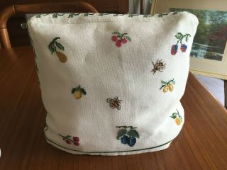 Vintage Tea Cozy Fruit And Bees Hand Done Cross Stitch With Down Insert