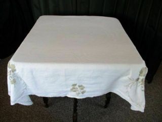 VINTAGE TABLECLOTH HAND EMBROIDERED with FLOWERS - LINEN 3