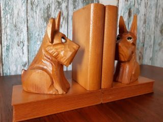 Vintage Art Deco Carved Wooden Scottie Dog Bookends