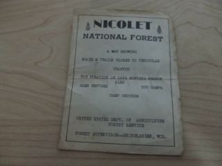 Vintage 1936 Nicolet National Forest Map